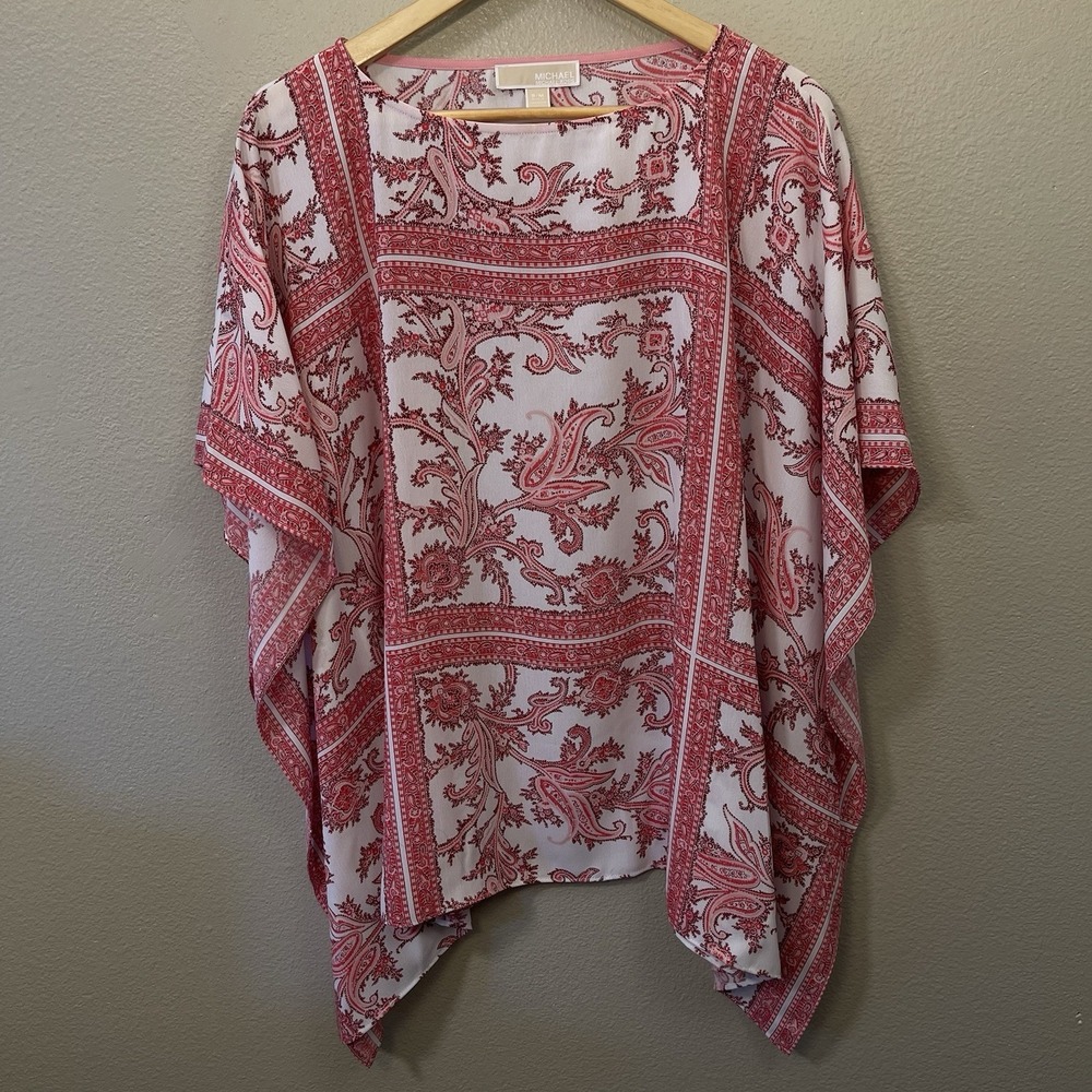 Michael Kors Floral Paisley Kimono Top Oversized Ivory Pink Resort Cruise Sz S/M